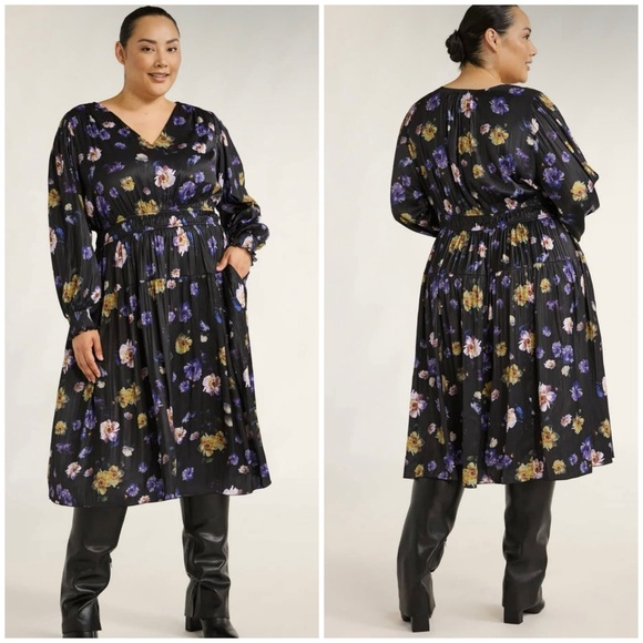 Scoop NYC Dresses & Skirts - NWT Scoop Women's Plus V Neck Plissé Floral Midi Dress Sz XL